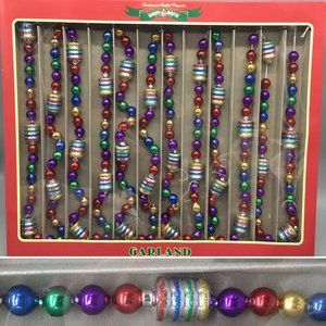 Radko Shiny Brite Glass Christmas Tree Garland Figural Jeweled Tone Bead 14ft